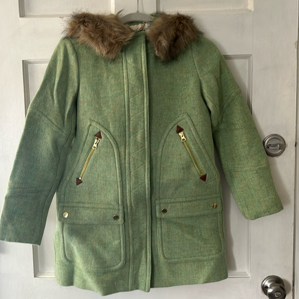 J.Crew Green Tweed Italian Stadium Cloth Coat in size 00P